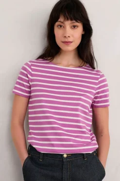 Seasalt Breton Viola Chalk Stripe Tee In Fuchsia