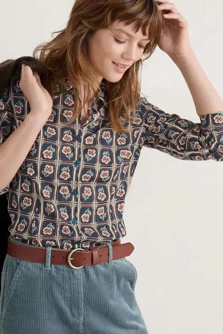 Seasalt Floral Stamp Maritime Larissa Shirt In Navy
