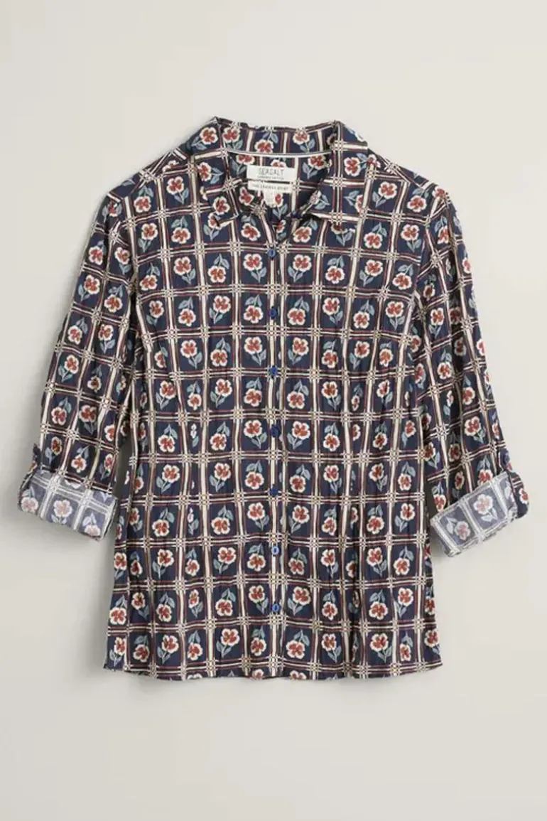 Seasalt Floral Stamp Maritime Larissa Shirt In Navy