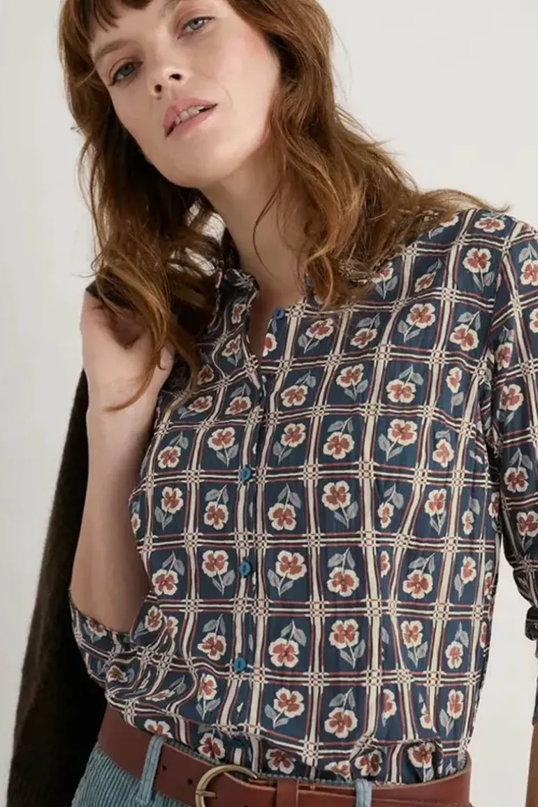 Seasalt Floral Stamp Maritime Larissa Shirt In Navy