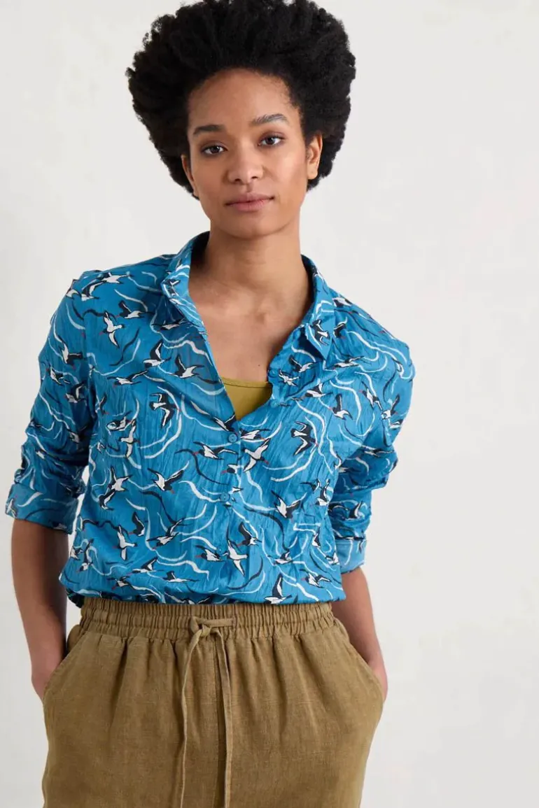 Seasalt Larissa River Birds Chalk Shirt In Cream