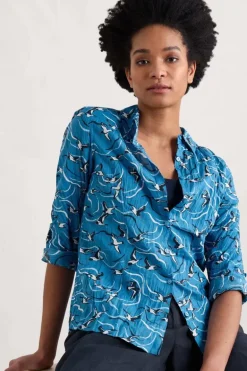 Seasalt Larissa River Birds Chalk Shirt In Cream
