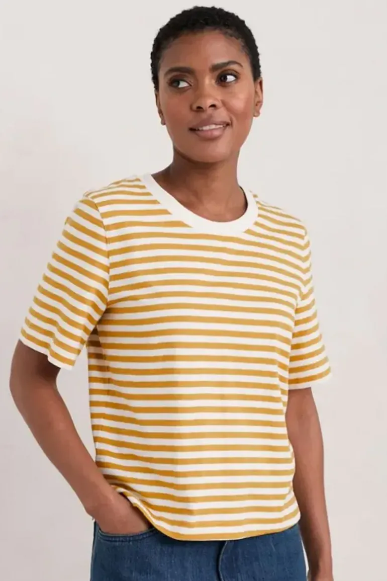Seasalt Mini Cornish Honeydew Stripe Tee In Mustard