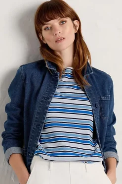 Seasalt Odessa Chalk Blue Fog Stripe Tee In Blue