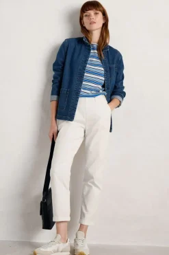 Seasalt Odessa Chalk Blue Fog Stripe Tee In Blue