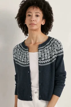 Seasalt Tapestries Inkwell Ecru Sweet Pea Cardigan In Navy