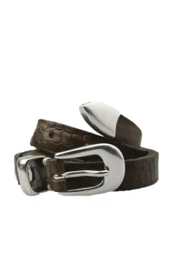 Skinny Croc Belt In Steel By B.Belt