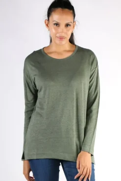 Split Hem Tee In Olive By Jump