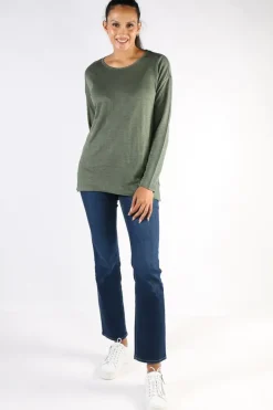 Split Hem Tee In Olive By Jump