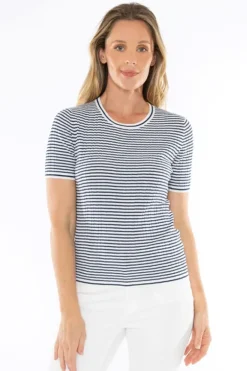 Stripe Rib Knit Jumper In Indigo By Jump
