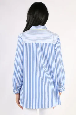 Threadz Mixed Summer Stripe Overshirt In Blue
