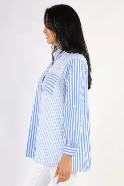 Threadz Mixed Summer Stripe Overshirt In Blue