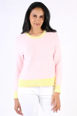 Two Ts Crew Neck Contrast Jumper In Rose