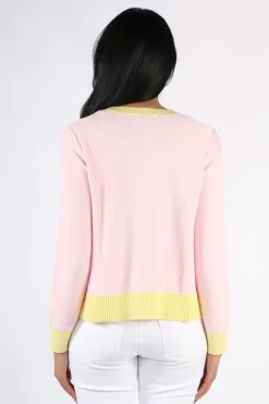 Two Ts Crew Neck Contrast Jumper In Rose