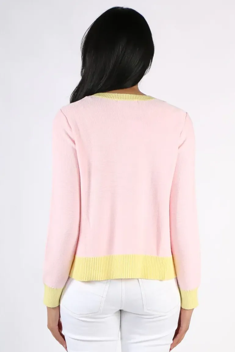 Two Ts Crew Neck Contrast Jumper In Rose