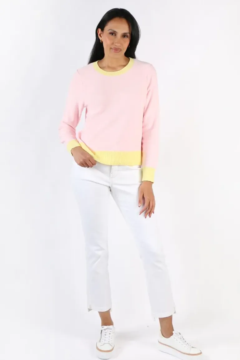 Two Ts Crew Neck Contrast Jumper In Rose