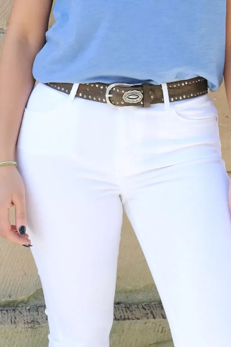 Vanzetti Textured Studded Belt In Olive