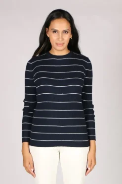 Vassalli Knitted Stripe Jumper In Navy