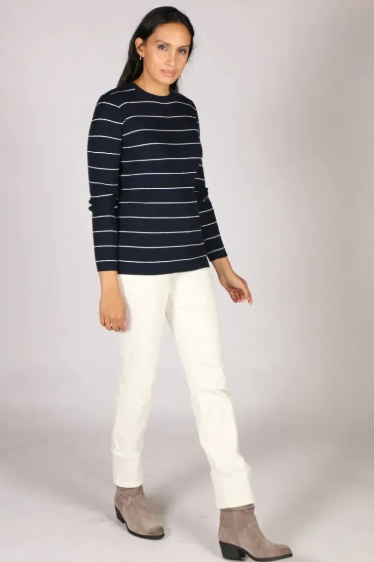 Vassalli Knitted Stripe Jumper In Navy