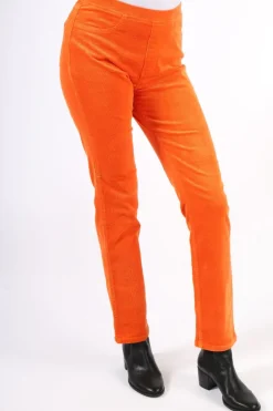 Vassalli Skinny Leg Widewale Cord Pull On Pant In Orange