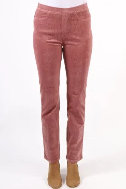 Vassalli Skinny Leg Widewale Cord Pull On Pant In Rose
