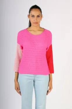 Zaket & Plover Boatneck Block Jumper In Pink