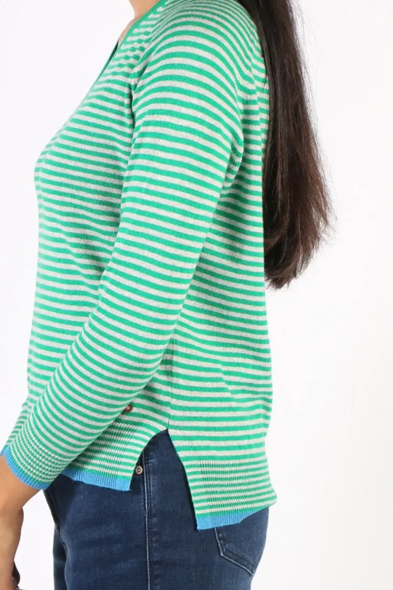 Zaket & Plover Essential Stripe V Jumper In Jade