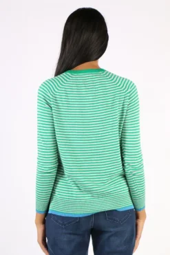 Zaket & Plover Essential Stripe V Jumper In Jade