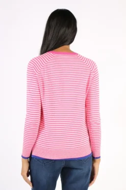 Zaket & Plover Essential Stripe V Jumper In Fuchsia